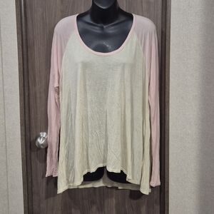 Chaser Women's Size M Long Sleeve baseball tee Pink & White NWOT High Low